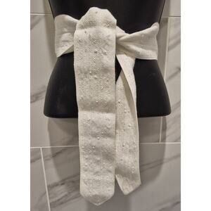 Retro Mod Textured White Fabric Tie Belt 52" Long 2.75" Wide Vintage 1980s YK